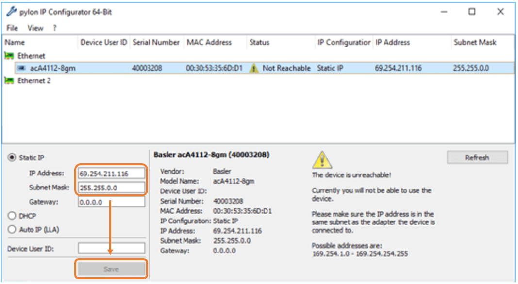 Noldus Knowledge Base Check network settings for a Basler camera